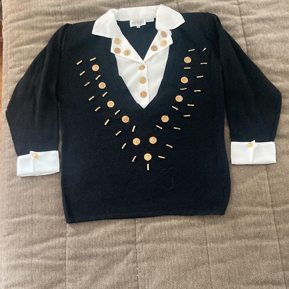 Vintage Eugenia all in one sweater/shirt, black and white